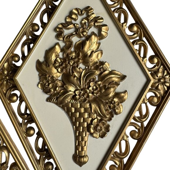 Syroco Set Of 4 Vintage Gold Diamond-Shaped Wall Plaques Ornate Design MCM Decor - Picture 12 of 16